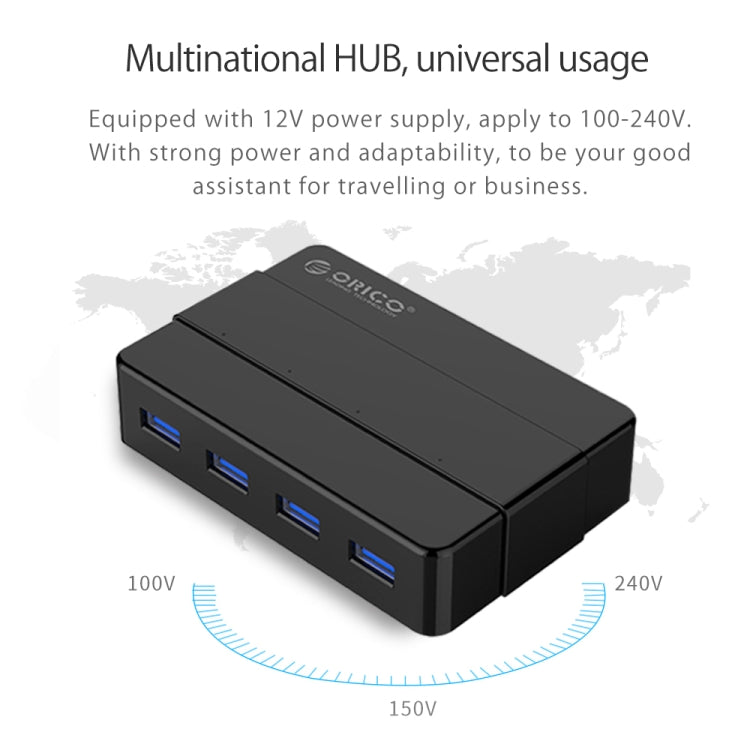 ORICO H4928-U3 ABS High Speed 4 Ports USB 3.0 HUB with 12V Power Adapter for Smartphones / Tablets(Black) - USB 3.0 HUB by ORICO | Online Shopping UK | buy2fix