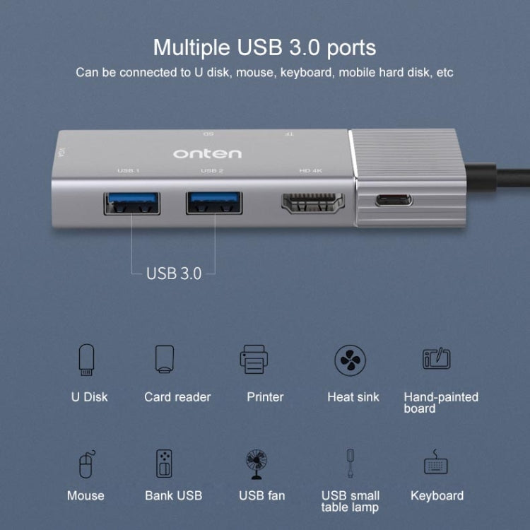 Onten 95113 8 In 1 USB 3.0 x2 + SD / TF + HDMI / VGA + 3.5mm Jack + Type-C / USB-C (PD 3.0) Multi-function HUB Converter Dock Station - Computer & Networking by Onten | Online Shopping UK | buy2fix