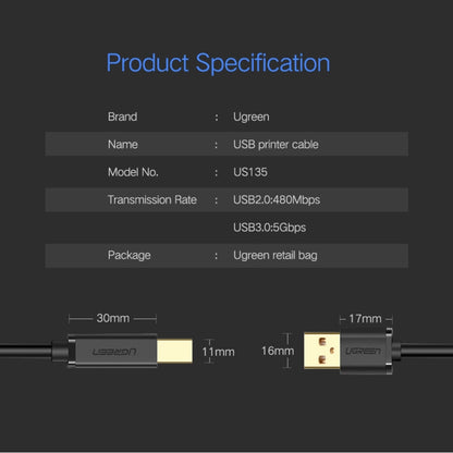 UGREEN USB 2.0 Gold-plated Printer Cable Data Cable, For Canon, Epson, HP, Cable Length: 1.5m - USB Cable by UGREEN | Online Shopping UK | buy2fix