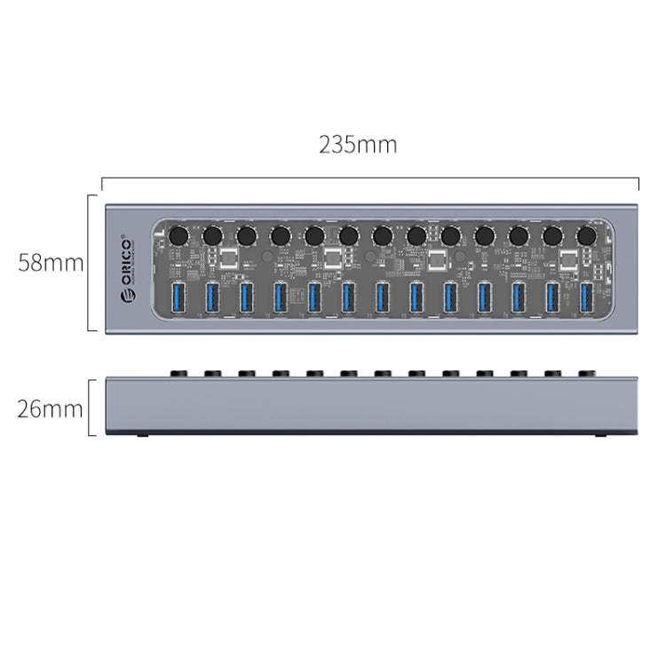 ORICO AT2U3-13AB-GY-BP 13 Ports USB 3.0 HUB with Individual Switches & Blue LED Indicator, US Plug - USB 3.0 HUB by ORICO | Online Shopping UK | buy2fix