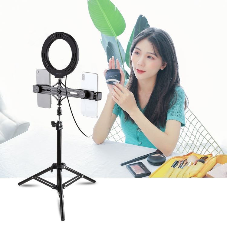 PULUZ 70cm Tripod Mount +  Live Broadcast Dual Phone Bracket + 6.2 inch 16cm LED Ring Vlogging Video Light Kits - Ring Light by PULUZ | Online Shopping UK | buy2fix