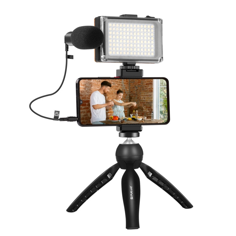 PULUZ Live Broadcast Smartphone Video Light Vlogger Kits with Microphone + LED Light + Tripod Mount + Phone Clamp Holder (Black) - Consumer Electronics by PULUZ | Online Shopping UK | buy2fix