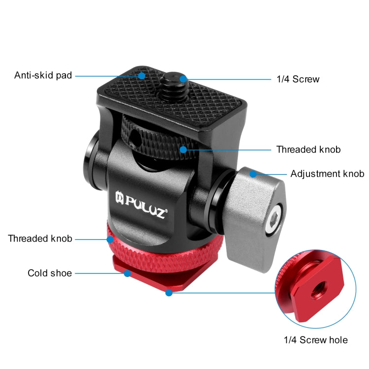 PULUZ Mini 180 Degree Swing Tripod Ball Head Cold Shoe Mount Adapter(Red) - Tripod Heads by PULUZ | Online Shopping UK | buy2fix