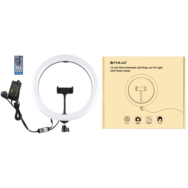 PULUZ 11.8 inch 30cm RGB Dimmable LED Ring Vlogging Selfie Photography Video Lights with Cold Shoe Tripod Ball Head & Phone Clamp (Black)(AU Plug) - Consumer Electronics by PULUZ | Online Shopping UK | buy2fix