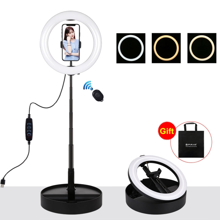 PULUZ 10.2 inch 26cm USB 3 Modes Dimmable Dual Color Temperature LED Curved  Ring Vlogging Selfie Photography Video Lights with Bluetooth Remote Shutter & Folding Desktop Holder & Phone Clamp(Black) - Consumer Electronics by PULUZ | Online Shopping UK | buy2fix