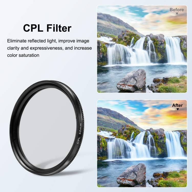 PULUZ 52mm CPL + UV Lens Filter with Adapter Ring for GoPro Hero11 Black / HERO10 Black / HERO9 Black(Black) - DJI & GoPro Accessories by PULUZ | Online Shopping UK | buy2fix