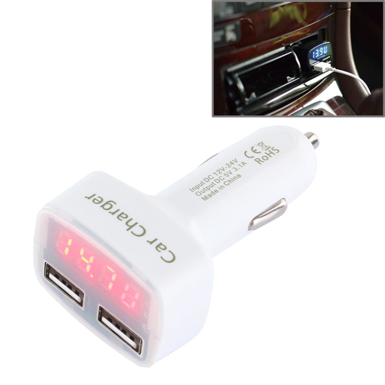 4 in 1 5V 3.1A Dual Ports Car Charger with Voltage, Temperature and Current Display(White) - In Car by buy2fix | Online Shopping UK | buy2fix