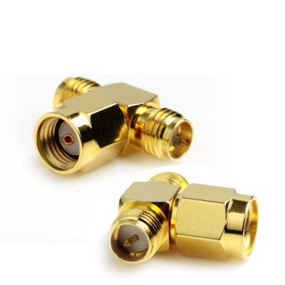 RP-SMA Male to 2 RP-SMA Female Adapter (T Type), Gold Plated - Connectors by buy2fix | Online Shopping UK | buy2fix