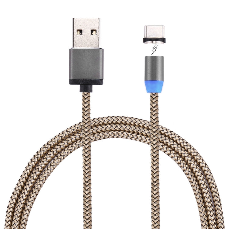 360 Degree Rotation 1m Weave Style USB-C / Type-C to USB 2.0 Strong Magnetic Charger Cable with LED Indicator for Samsung Galaxy S8 & S8 + / LG G6 / Huawei P10 & P10 Plus / Oneplus 5 and other Smartphones (Gold) - Mobile Accessories by buy2fix | Online Shopping UK | buy2fix