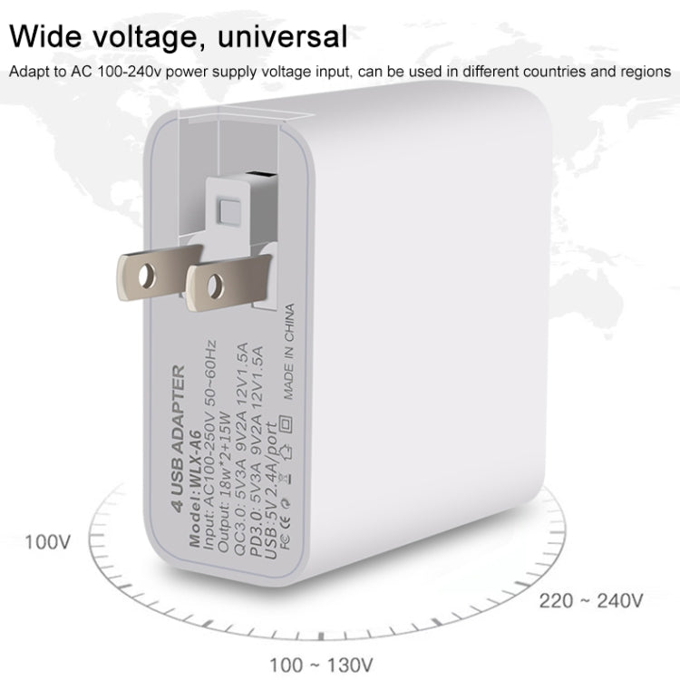 WLX-A6 4 Ports Quick Charging USB Travel Charger Power Adapter, US Plug - Apple Accessories by buy2fix | Online Shopping UK | buy2fix