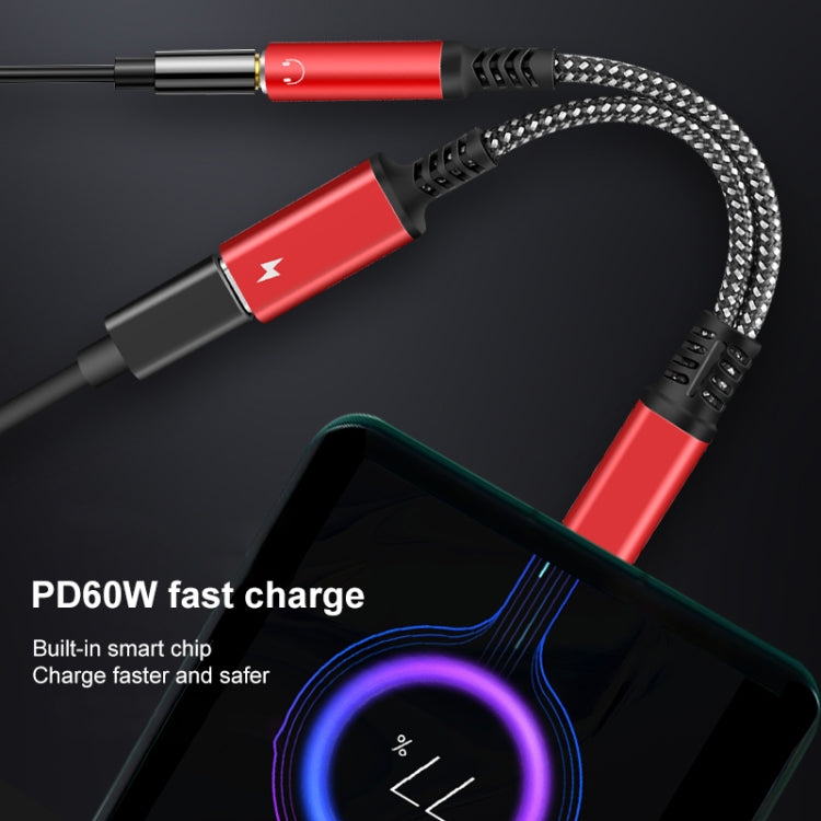 2 in 1 USB-C / Type-C Male to PD 60W USB-C / Type-C Charging + 3.5mm Audio Female Earphone Adapter (Black) - Type-C Adapter by buy2fix | Online Shopping UK | buy2fix