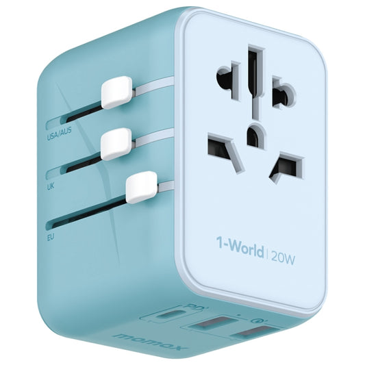 MOMAX UA11 1-World 20W PD Global Travel Fast Charger Power Adapter(Blue) - International Plug Adaptor by MOMAX | Online Shopping UK | buy2fix