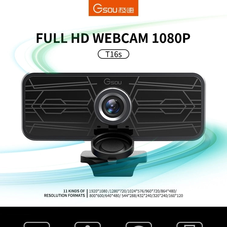 Gsou T16s 1080P HD Webcam with Cover Built-in Microphone for Online Classes Broadcast Conference Video - HD Camera by Gsou | Online Shopping UK | buy2fix