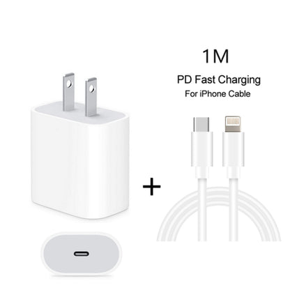 2 in 1 PD 18W Single USB-C / Type-C Interface Travel Charger + 3A PD3.0 USB-C / Type-C to 8 Pin Fast Charge Data Cable Set, Cable Length: 1m(US Plug) - Apple Accessories by buy2fix | Online Shopping UK | buy2fix