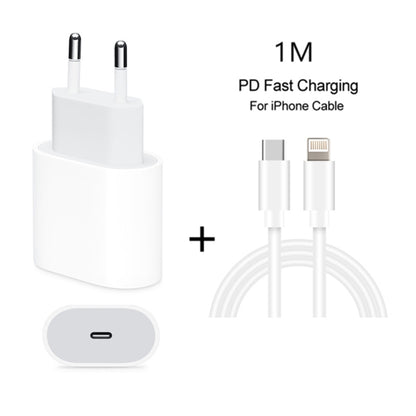 2 in 1 PD 18W Single USB-C / Type-C Interface Travel Charger + 3A PD3.0 USB-C / Type-C to 8 Pin Fast Charge Data Cable Set, Cable Length: 1m(EU Plug) - Apple Accessories by buy2fix | Online Shopping UK | buy2fix