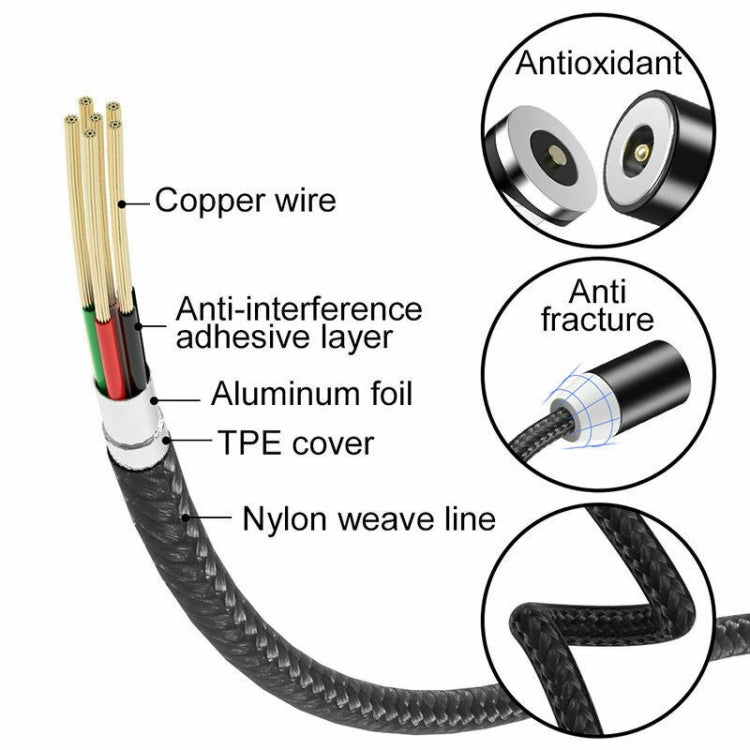 2 in 1 USB to Micro USB + USB-C / Type-C Magnetic Metal Connector Nylon Two-color Braided Magnetic Data Cable, Cable Length: 1m(Black) - Mobile Accessories by buy2fix | Online Shopping UK | buy2fix