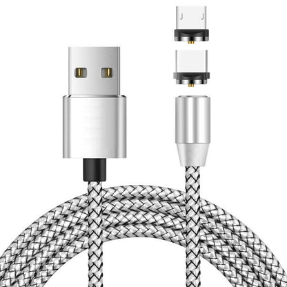 2 in 1 USB to Micro USB + USB-C / Type-C Magnetic Metal Connector Nylon Two-color Braided Magnetic Data Cable, Cable Length: 1m(Silver) - Mobile Accessories by buy2fix | Online Shopping UK | buy2fix