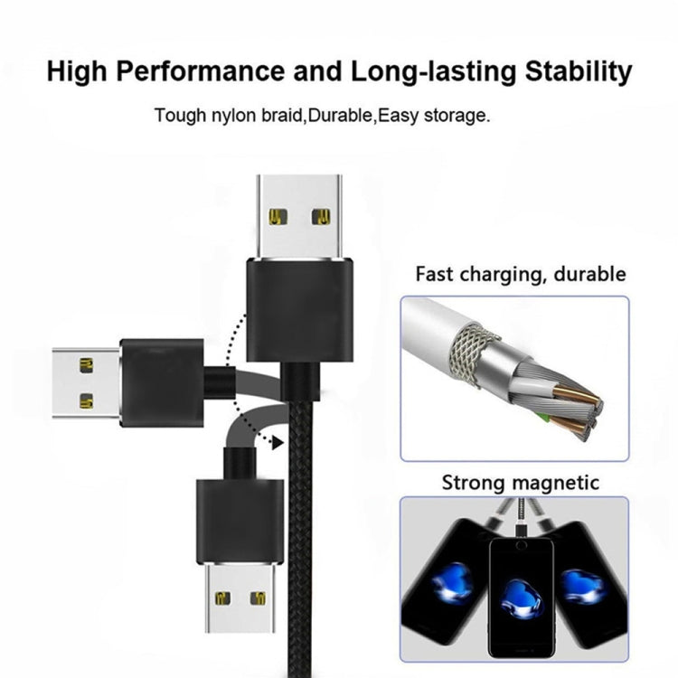 2 in 1 USB to Micro USB + USB-C / Type-C Magnetic Metal Connector Nylon Two-color Braided Magnetic Data Cable, Cable Length: 1m(Silver) - Mobile Accessories by buy2fix | Online Shopping UK | buy2fix