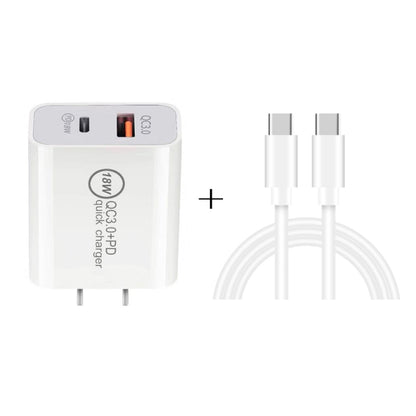 SDC-18W 18W PD 3.0 Type-C / USB-C + QC 3.0 USB Dual Fast Charging Universal Travel Charger with Type-C / USB-C to Type-C / USB-C Fast Charging Data Cable, US Plug - Mobile Accessories by buy2fix | Online Shopping UK | buy2fix