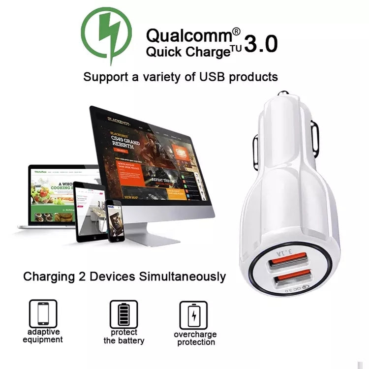 Qc3.0 Dual USB 6A Vehicle Fast Charger / Mobile Phone Tablet Fast Charging(White) - Car Charger by buy2fix | Online Shopping UK | buy2fix