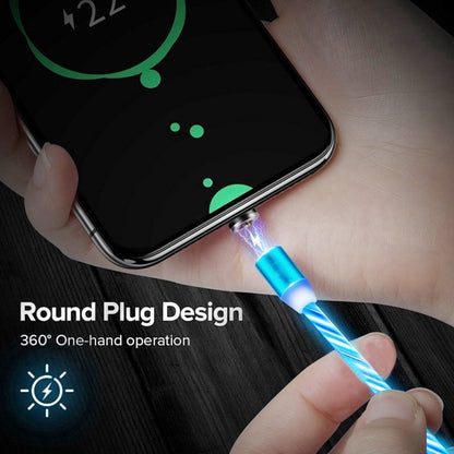 2 in 1 USB to Type-C / USB-C + Micro USB Magnetic Absorption Colorful Streamer Charging Cable, Length: 1m(Blue Light) - Mobile Accessories by buy2fix | Online Shopping UK | buy2fix