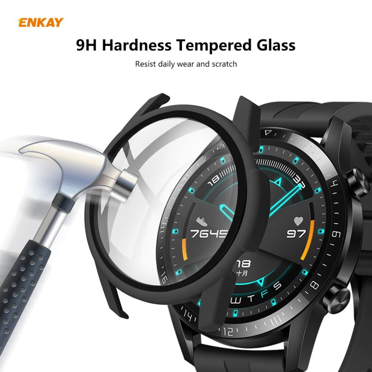 For Huawei Watch GT 2 42mm ENKAY Hat-Prince ENK-AC8201 Full Coverage PC Frosted Case + 9H Tempered Glass Protector(Transparent) - Watch Cases by ENKAY | Online Shopping UK | buy2fix