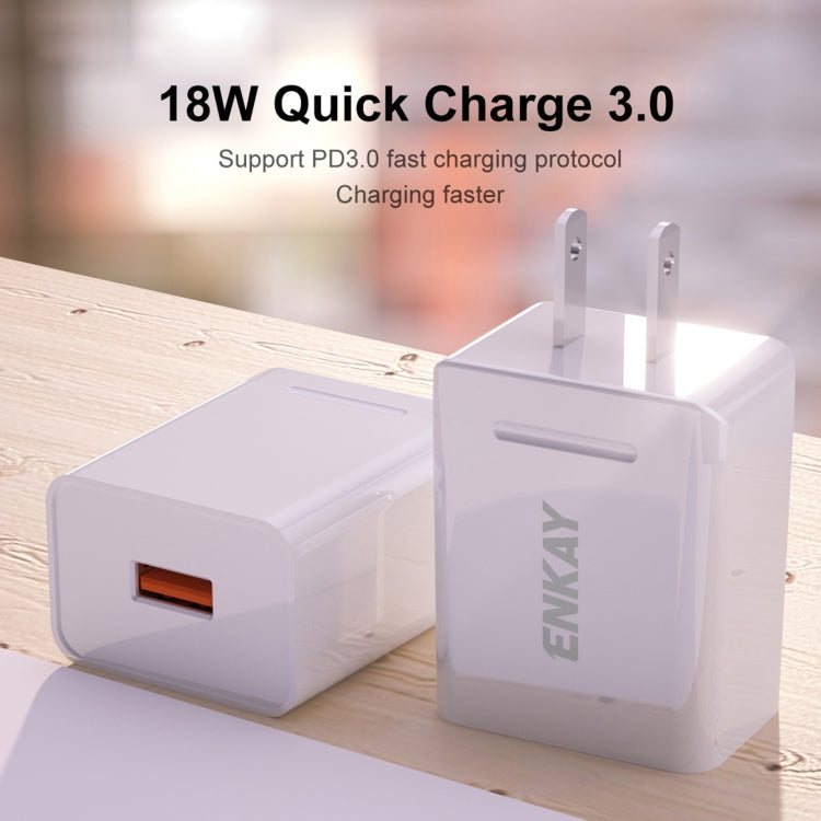 ENKAY Hat-Prince U036 18W USB QC3.0 Fast Charging Travel Charger Power Adapter, US Plug - Apple Accessories by ENKAY | Online Shopping UK | buy2fix