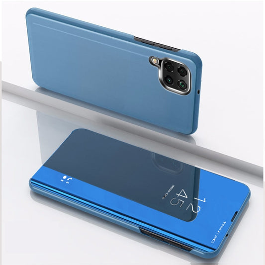 For Samsung Galaxy A12 Plated Mirror Horizontal Flip Leather Case with Holder(Blue) - Samsung Accessories by buy2fix | Online Shopping UK | buy2fix