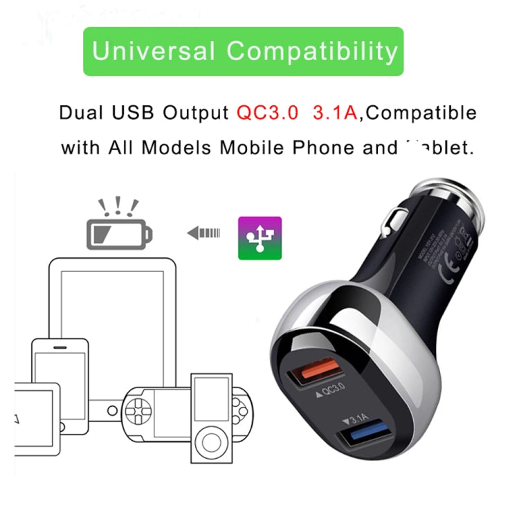 YSY-312 18W Portable QC3.0 Dual USB Mobile Phones and Tablet PCs Universal Car Charger(Black) - Car Charger by buy2fix | Online Shopping UK | buy2fix