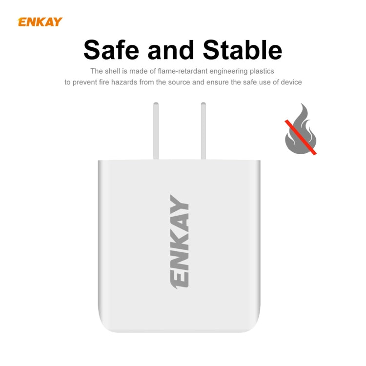 ENKAY Hat-Prince 20W PD Type-C + QC 3.0 USB Fast Charging Travel Charger Power Adapter with Fast Charge Data Cable, US Plug(With 8 Pin Cable) - Apple Accessories by ENKAY | Online Shopping UK | buy2fix