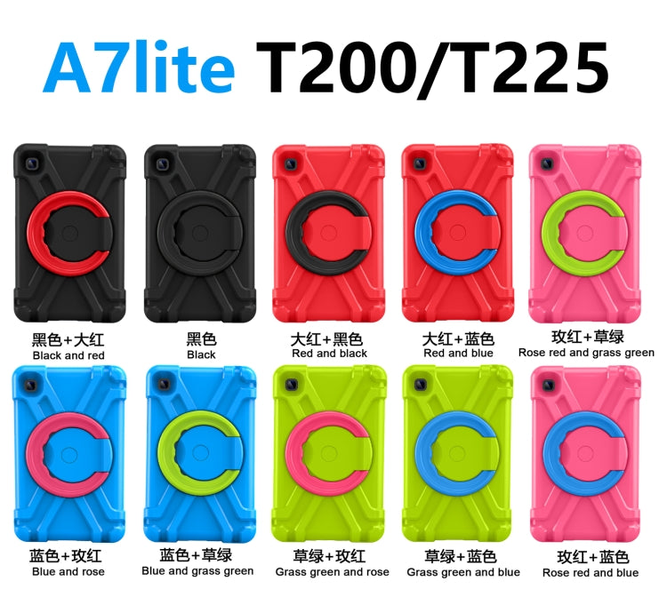 For Galaxy Tab A7 Lite T220/T225 PC + Silicone Shockproof Combination Case with 360 Degree Rotating Holder & Handle(Red+Blue) - Tab A7 Lite T220 / T225 by buy2fix | Online Shopping UK | buy2fix