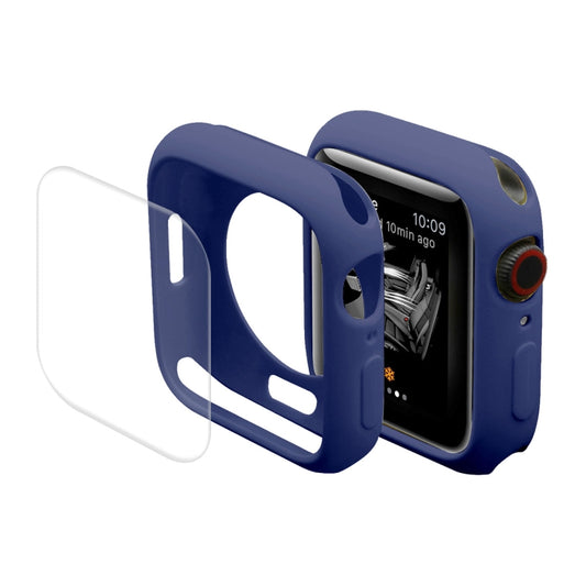 ENKAY Hat-Prince Protective TPU Watch Case + Full Coverage PET Screen Protector Film For Apple Watch Series 8 / 7 41mm(Dark Blue) - Watch Cases by ENKAY | Online Shopping UK | buy2fix