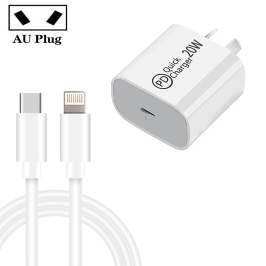 2m AU-20W PD USB-C / Type-C Travel Charger with USB-C to 8 Pin Data Cable, AU Plug - Apple Accessories by buy2fix | Online Shopping UK | buy2fix