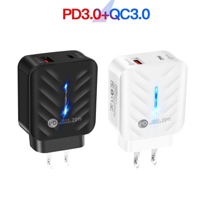 PD03 20W Type-C + QC3.0 USB Charger with Indicator Light, US Plug(Black) - Apple Accessories by buy2fix | Online Shopping UK | buy2fix