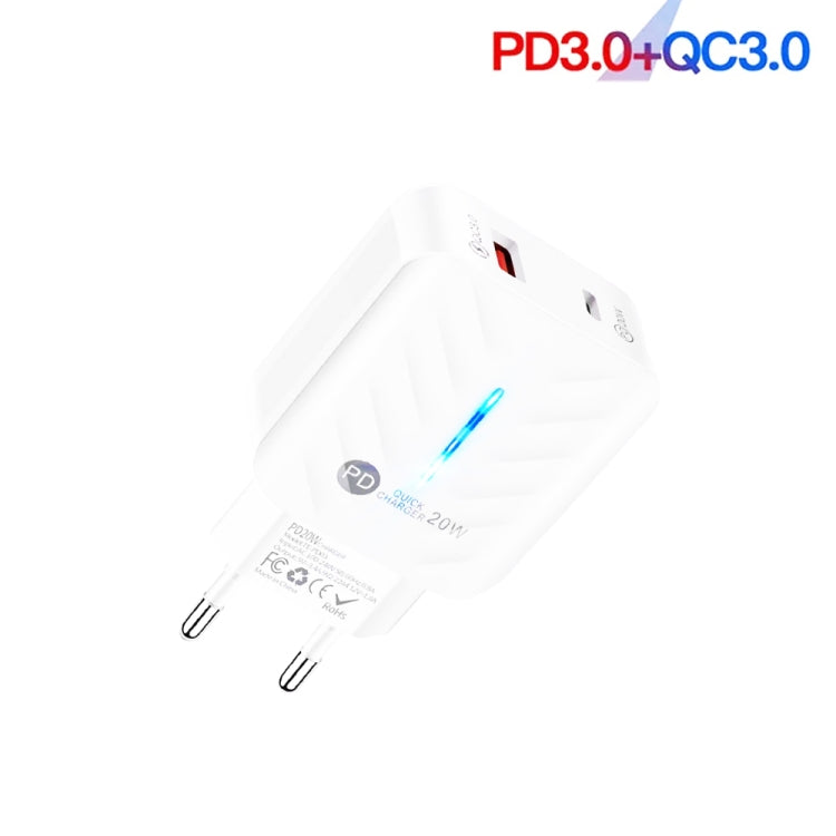 PD03 20W Type-C + QC3.0 USB Charger with Indicator Light, EU Plug(White) - Apple Accessories by buy2fix | Online Shopping UK | buy2fix