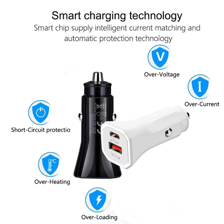 TE-P22 38W PD USB-C / Type-C + QC3. 0 USB Car Charger with 1m USB to USB-C / Type-C Data Cable(White) - Car Charger by buy2fix | Online Shopping UK | buy2fix