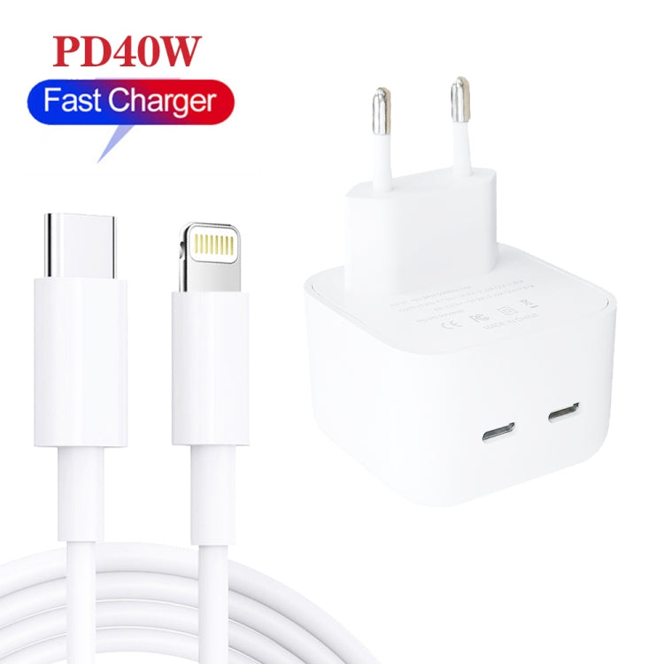 SDC-40W Dual PD USB-C / Type-C Ports Charger with 1m Type-C to 8 Pin Data Cable, EU Plug - Apple Accessories by buy2fix | Online Shopping UK | buy2fix