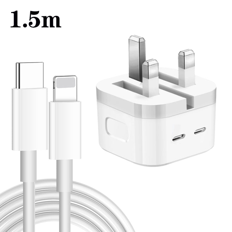 PD 35W Dual USB-C / Type-C Ports Charger with 1.5m Type-C to 8 Pin Data Cable, UK Plug - USB Charger by buy2fix | Online Shopping UK | buy2fix