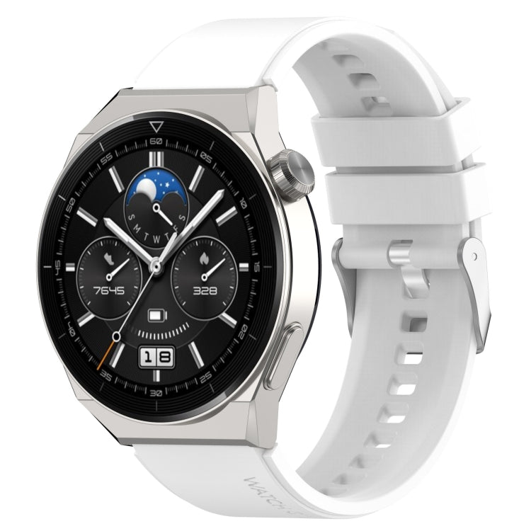 For Huawei Watch GT3 46mm 22mm Protruding Head Silicone Strap Silver Buckle(White) - Watch Bands by buy2fix | Online Shopping UK | buy2fix