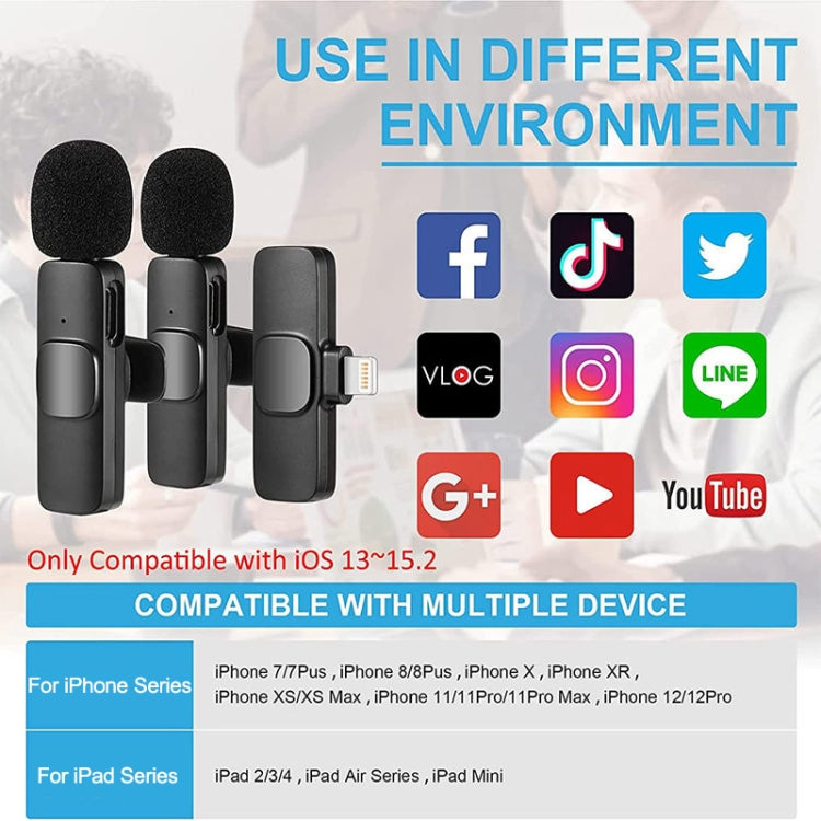 K9 Wireless Clip-on Auto Noise Cancelling Live Mini Microphone for 8-Pin Device 2 in 1 - Consumer Electronics by buy2fix | Online Shopping UK | buy2fix