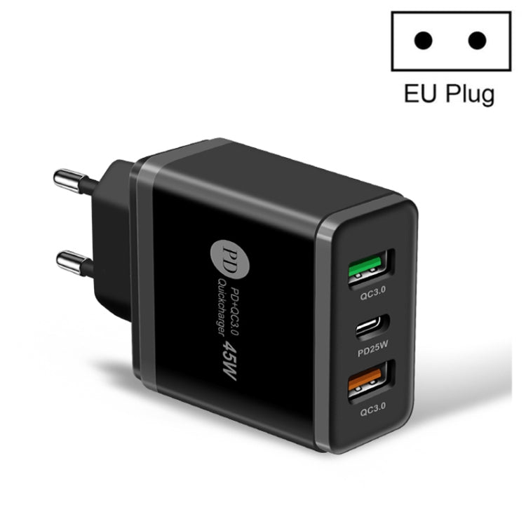 45W PD3.0 + 2 x QC3.0 USB Multi Port Quick Charger, EU Plug(Black) - Apple Accessories by buy2fix | Online Shopping UK | buy2fix