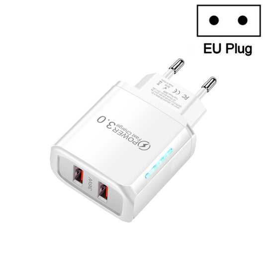 36W Dual Port QC3.0 USB Mobile Phone Charger Dual 18W Output, EU Plug(White) - Apple Accessories by buy2fix | Online Shopping UK | buy2fix