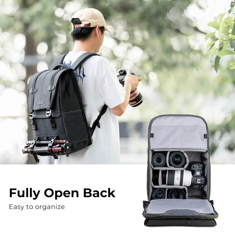 K&F CONCEPT KF13.087AV1 Photography Backpack Light Large Capacity Camera Case Bag with Rain Cover(Black) - Camera Accessories by K&F | Online Shopping UK | buy2fix