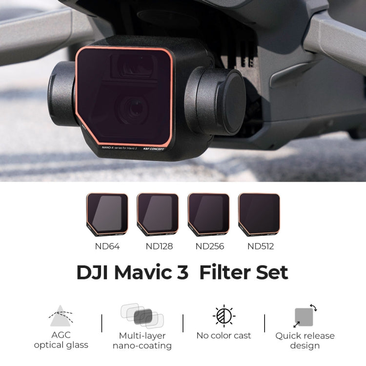 For DJI Mavic 3 K&F Concept SKU.1892 4 in 1 Lens Filter ND64 ND128 ND256 ND512 Filter Kits - DJI & GoPro Accessories by buy2fix | Online Shopping UK | buy2fix