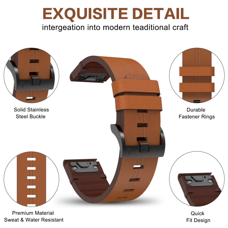 For Garmin Fenix 6X 26mm Leather Steel Buckle Watch Band(Brown) - Watch Bands by buy2fix | Online Shopping UK | buy2fix