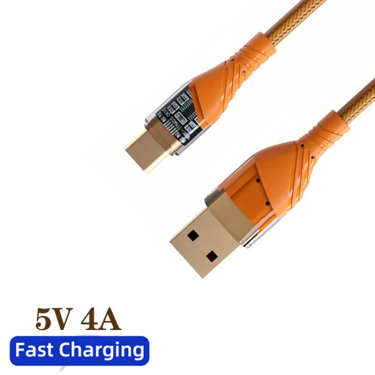 4A USB to Type-C Transparent Fast Charging Data Cable, Length: 1m(Orange) -  by buy2fix | Online Shopping UK | buy2fix