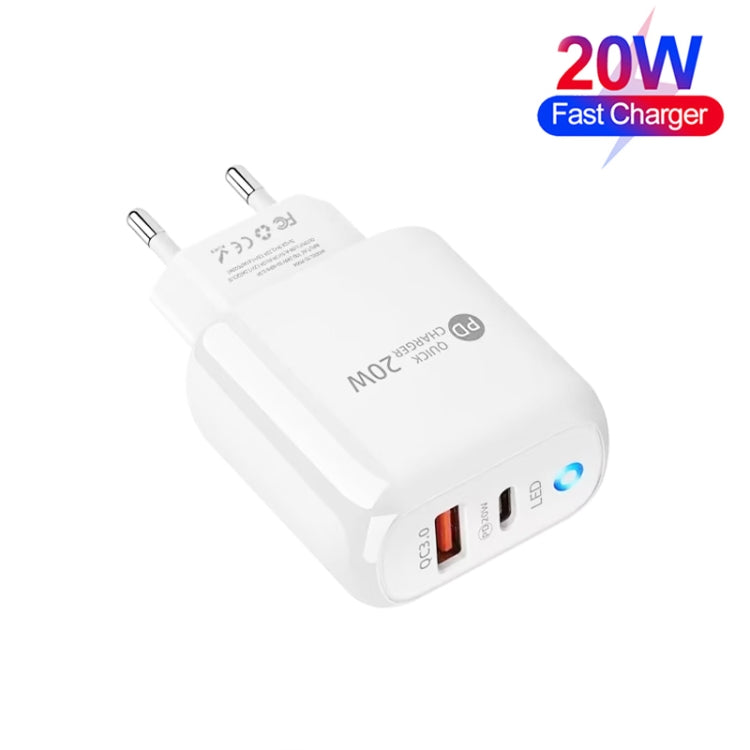 PD04 Type-C + USB Mobile Phone Charger with Type-C to 8 Pin Cable, EU Plug(White) - USB Charger by buy2fix | Online Shopping UK | buy2fix