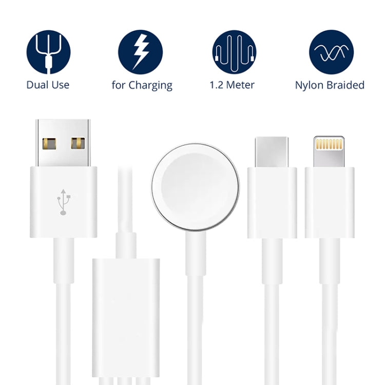 For Apple Watch Series & iPhone & Phone with Type-C Port 3 in 1 USB Magnetic Charging Cable 4ft/1.2m - Charger / Holder by buy2fix | Online Shopping UK | buy2fix