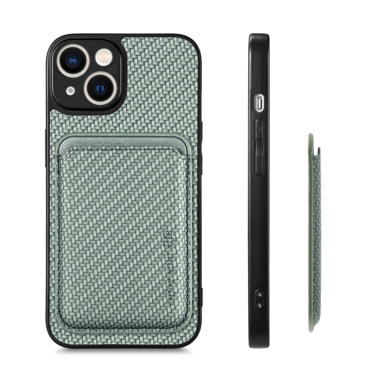 For iPhone 14 Pro Carbon Fiber Leather Card Magsafe Magnetic Phone Case(Green) - iPhone 14 Pro Cases by buy2fix | Online Shopping UK | buy2fix