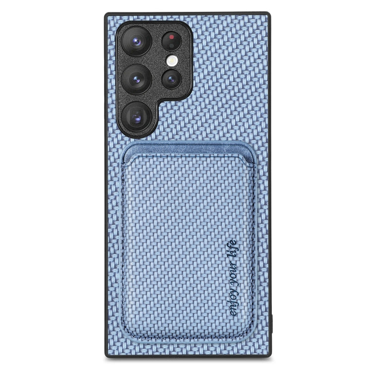 For Samsung Galaxy S22+ 5G Carbon Fiber Leather Card Magsafe Magnetic Phone Case(Blue) - Galaxy S23+ 5G Cases by buy2fix | Online Shopping UK | buy2fix